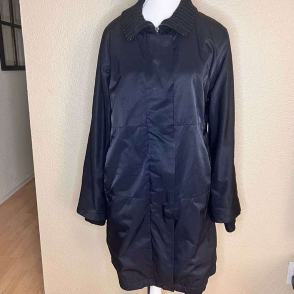 Eileen Fisher Black Wool Trim Jacket Mid  Length‎ Size M